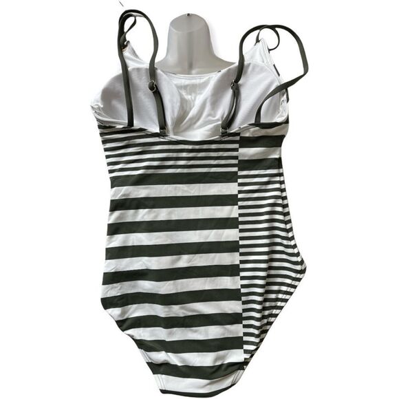 Michael Kors One-Piece Striped Swimsuit , Grey/White - Size 8 - Picture 1 of 10